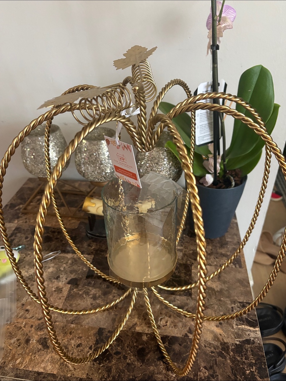 NWT Gold Twisted Metal Pumpkin Candle Holder - Fall Home Decor
